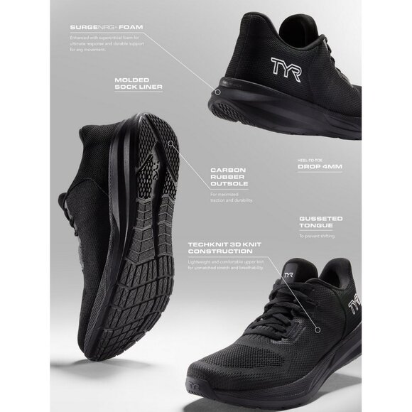 TYR Techknit RNR-1 Trainer Sneakers Black Size 12 Mens 13.5 Womens Workout Shoes - Picture 12 of 12